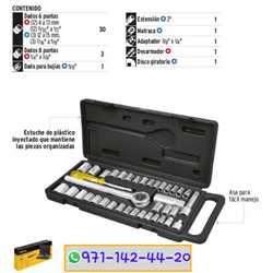 Juego de Dados y Matraca Económicos - 39 herramientas de 1/4" y 3/8"